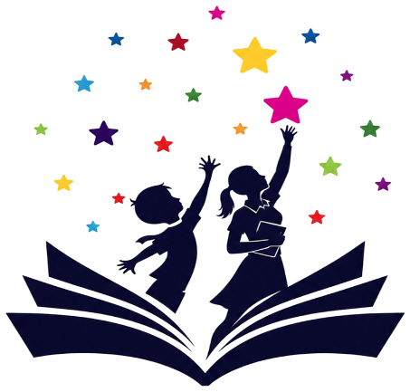 IGCSE English Studio logo — children reaching for stars above an open book
